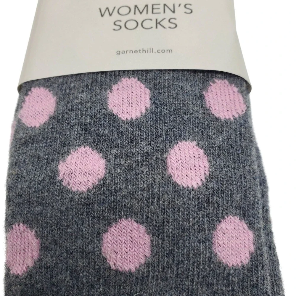 Gray Pink Dot Crew Socks Ladies Medium Garnet Hill Warm Cozy Cashmere Blend Crew
